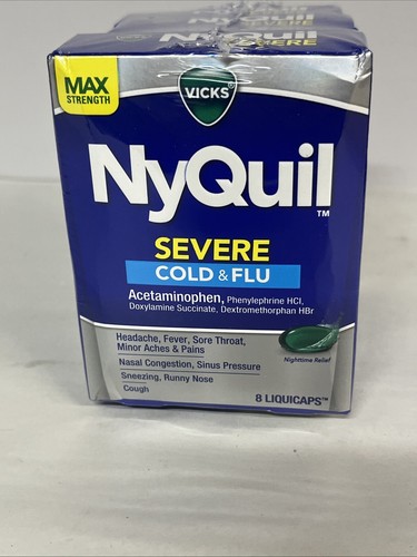 4pk NyQuil Severe Cold & Flu Max Strength ~ 32 LiquiCaps 8 Each ~ EXP 3/26 - Picture 2 of 5