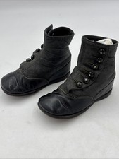 Antique Black Leather Baby Button Boots Victorian Toddler Shoes c1900s
