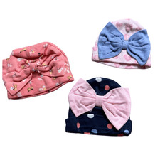 Brand New Gerber Baby Girls Bow Hats Beanies - Sz 0-6 mo
