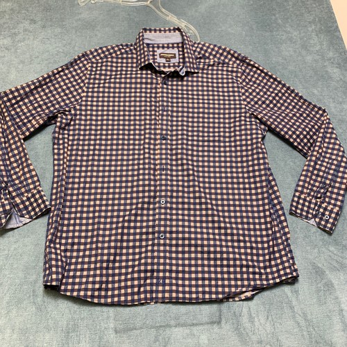Johnston & Murphy, Vintage Johnston & Murphy Casual Shirt Men XL Navy Tan Gingham Check Button Down