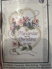 Dimensions UNITED HEARTS Wedding Date Counted Cross Stitch Kit 6730 ~ 5x7"  NIP!