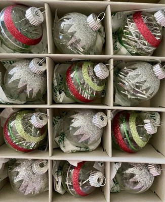 Christopher Radko Shiny Brite Glass Christmas Ornaments 2015 Set/12 Tinsel Fill