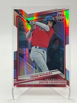 2022 ELITE EXTRA JUSTIN CRAWFORD RC PRIME NUMBERS RED #D 082/167 SP PHILLIES