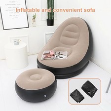 Inflatable Lazy comfy Sofa Chair with Footstool Foldable Outdoor Recliner Bed