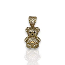 Teddy Bear Cz Pendant - 14K Yellow Gold