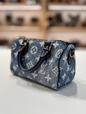 Louis Vuitton Speedy Nano Blue Gradient Denim Crossbody Handbag Duty Paid