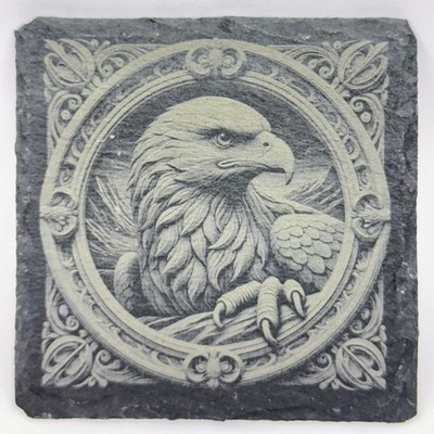 American Eagle Slate Coaster Set of 4   Laser Engraved Bald Eagle Designs  