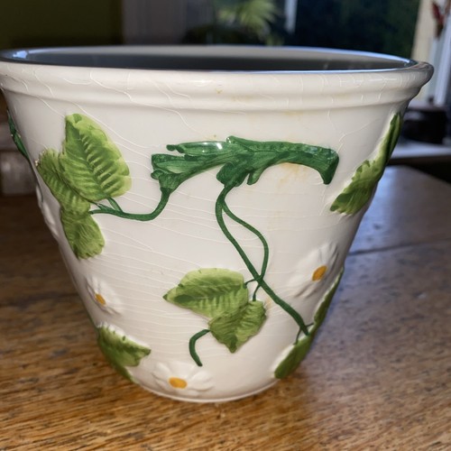 Italian Ceramic Planter Cachepot Vintage Jardiniere Hand Painted Daisy’s flowers - Picture 1 of 7