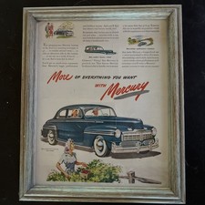 Original 1947 Mercury Framed Vintage Car Advertisement Mid Century Auto Art