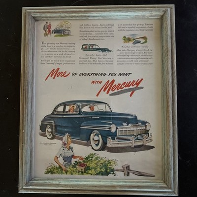 Original 1947 Mercury Framed Vintage Car Advertisement Mid Century Auto Art