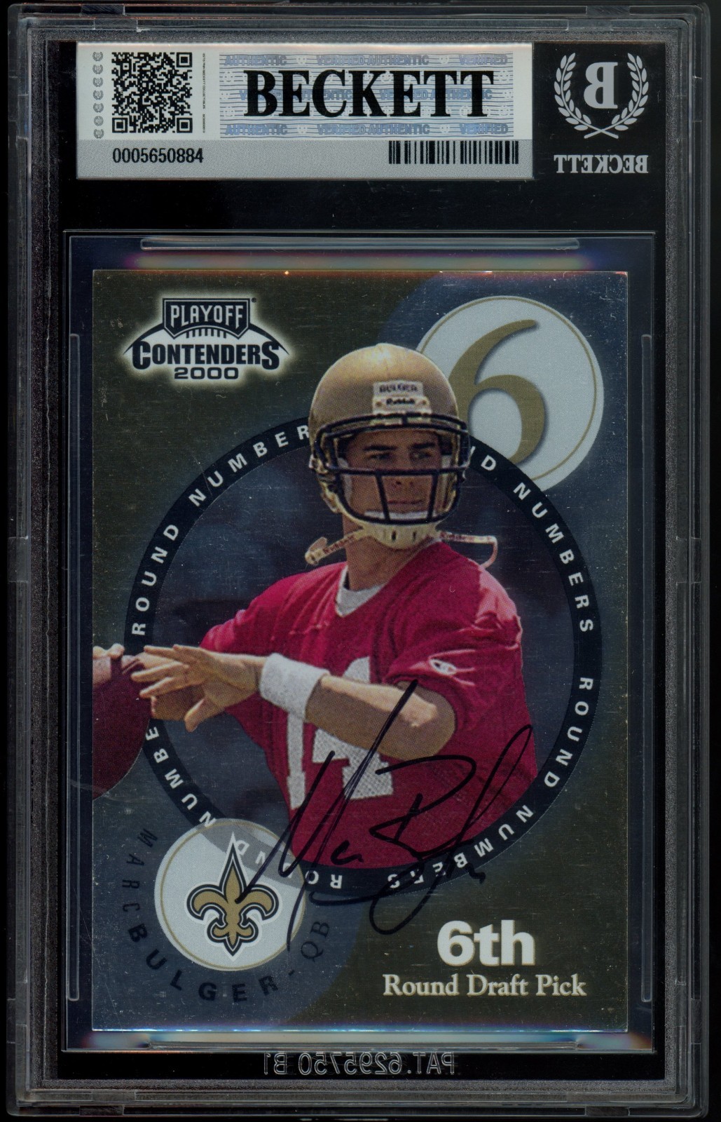 2000 Playoff Contenders Round Numbers Marc Bulger Tom Brady ROOKIE AUTO BGS 8/10 view 2