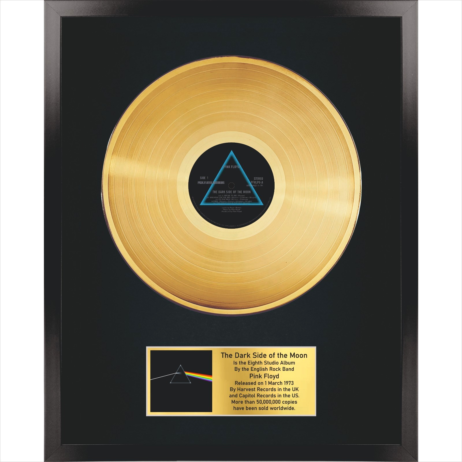 Pink Floyd – The Dark Side Of The Moon / LP Gold 12 in / Souvenir in black frame