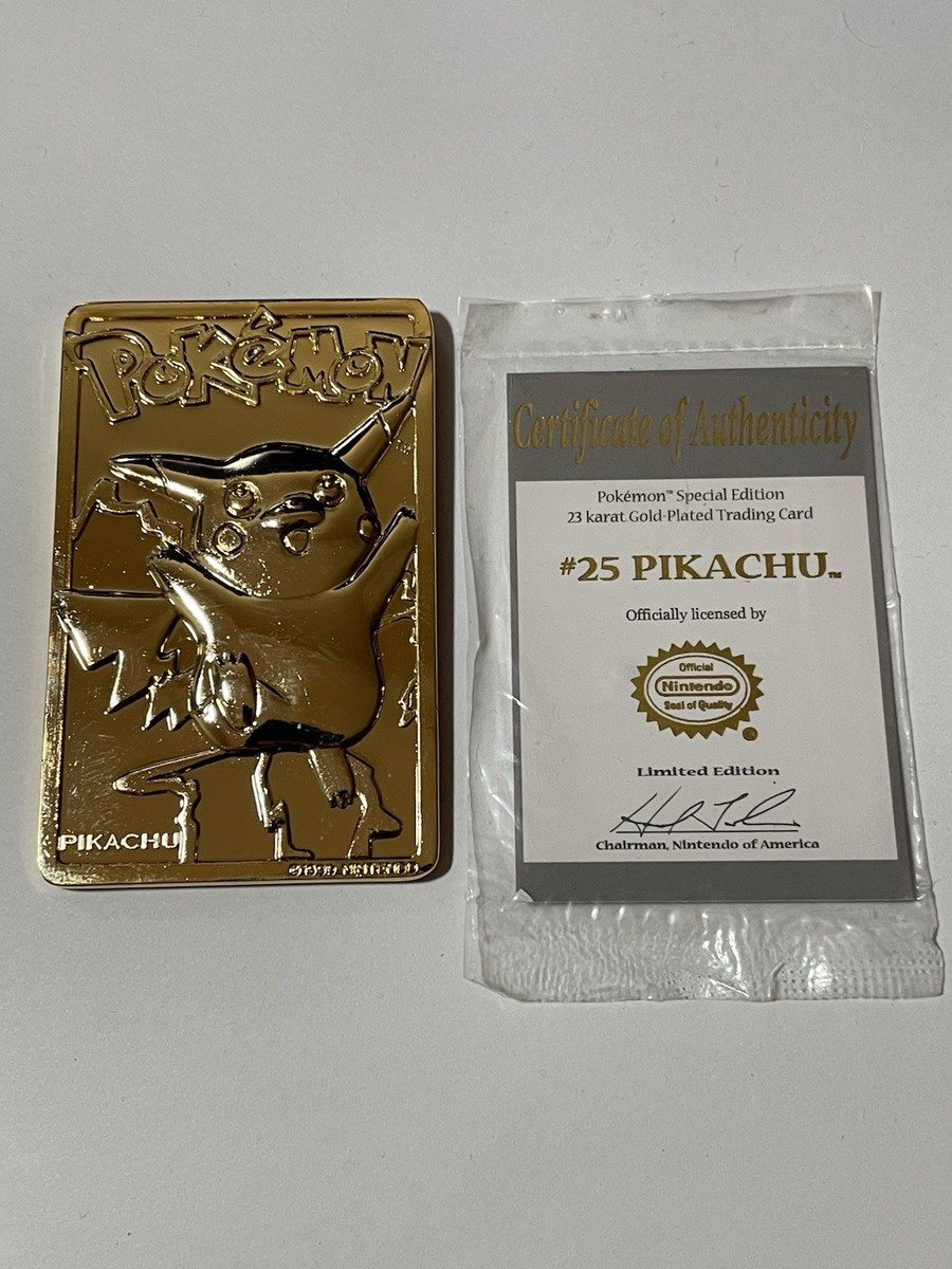 pokemon gold plated cards pikachu Vintage Pokemon 23k Gold Plated PIKACHU Card 1999 Nintendo Burger King  Exclusive