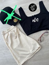 Women  s 2 Piece Lounge Set Brown Crop Tank Top  Cream Drawstring Shorts
