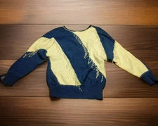 PA International Vintage Knit Sweater Size Medium Angora Rabbit Hair Rhinestones