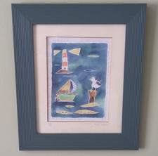 Sarah Russell Signed Numbered Framed Print Lighthouse Boat Seascape Nautical