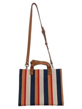 ZARA Damen Shopper Gestreifte Tragetasche Maritim Mehrfarbig Lederdetails