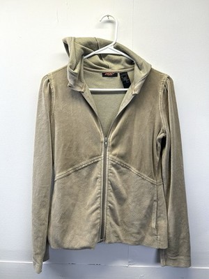 DKNY Active beige velour full-zip hoodie Small