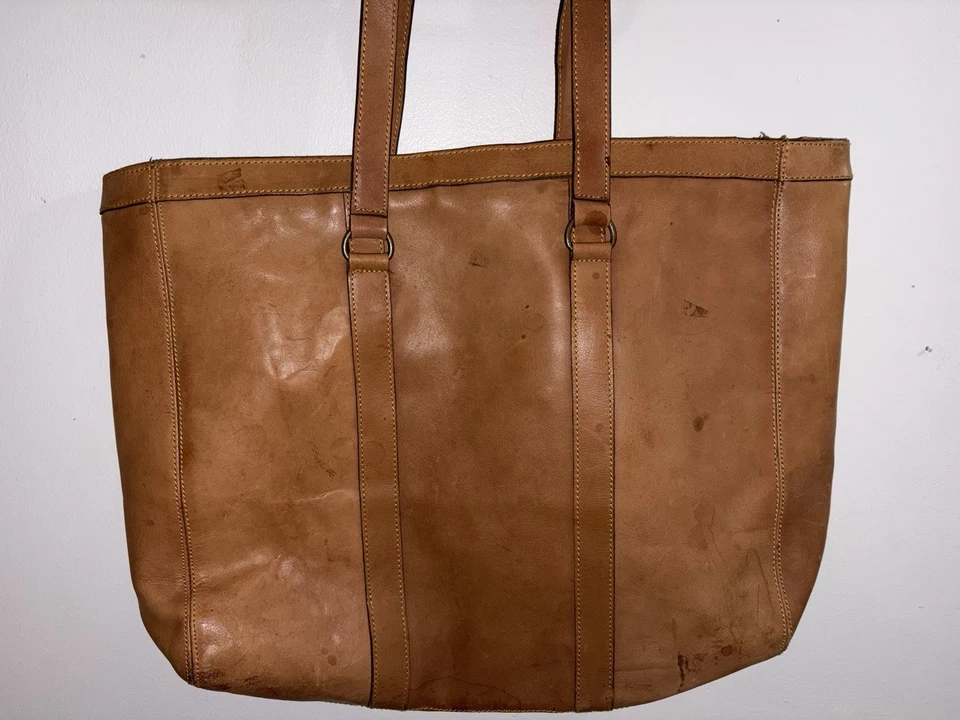 Bolso de Mano Grande de Cuero Eddie Bauer Vintage Genuino/Correas Marrón de Fin de Semana Foto 3 de 4