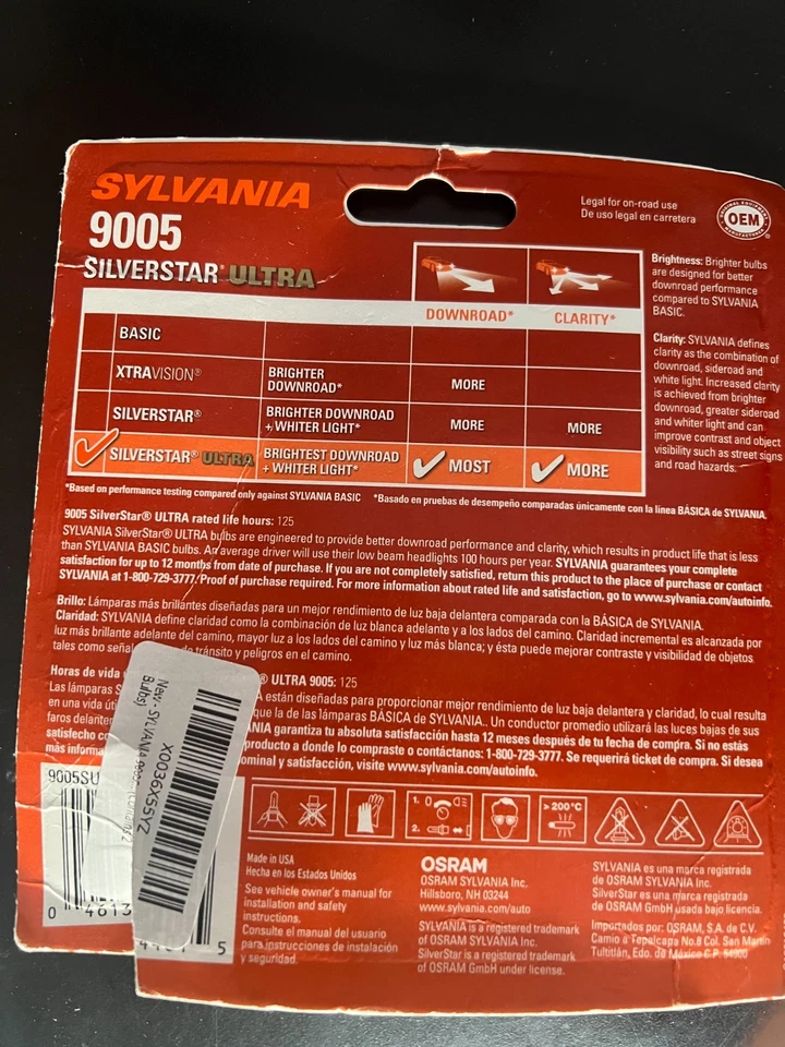 Sylvania Silverstar Ultra 9005 Highlights Lights Bulbs 2 Bulbs OEM 4015/OB - Image 2 of 2