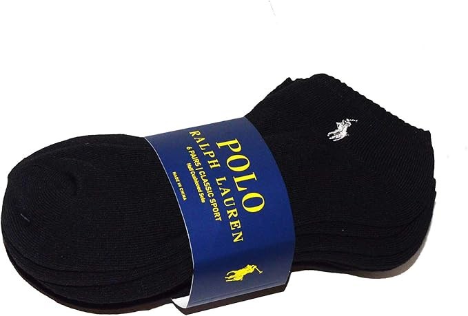 Calzini Polo Classic Sport Nero No Show Grigio Pony Confezione da 6 Scarpe Taglia 6 12 5