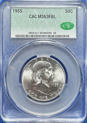 *FBL* 1955 Franklin Half ½ Dollar 50C Fifty Cents 0.900 Silver - CAC MS63