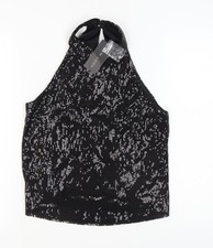 New Look Black Sequin Halter Tank Top Women Size 12