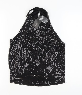 New Look Neckholder-Tanktop schwarz Pailletten Damen Größe 12