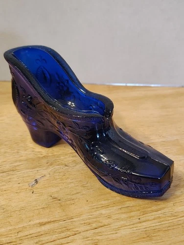 Vintage Fenton Art Glass Cobalt Blue Slipper Shoe #1