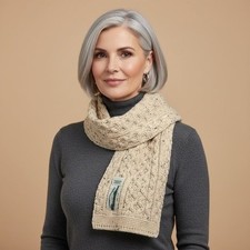 Aran Crafts 100 Wool Cable Knit Elegant Cream/Oatmeal Scarf