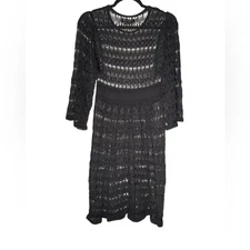 Isabel Marant Black Open Knit Dress Womens Sz 6 Linen Blend Long Sleeve Designer