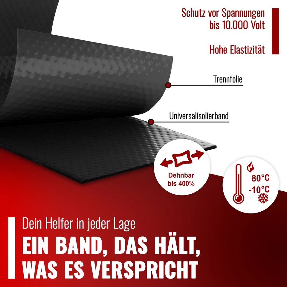 2x Universal Isolierband selbstverschweißend 5m x 19mm x 0,76mm, schwarz - Bild 3 von 4