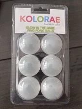 KOLORAE GLOW IN THE DARK PING PONG BALLS—1 Packages 6 Balls Total—NEW