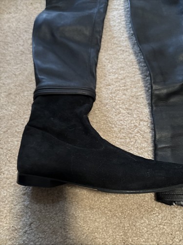 CHANEL BLACK LEATHER SUEDE OVER THE KNEE THIGH HIGH POINTY TOE FLATS BOOTS 38 C - Picture 2 of 11