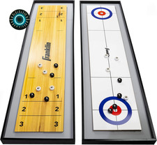 2-In-1 Shuffleboard Table and Curling Set Portable Tabletop Set Includes 8 Rolli