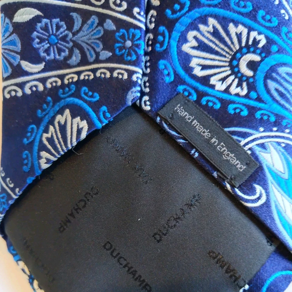 Gravata de seda azul paisley DUCHAMP FEITA À MÃO INGLATERRA 3,75" - Imagem 4 de 4