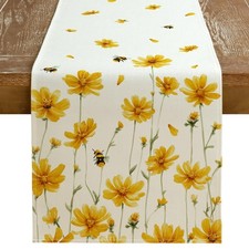 Spring Table Runner 13x72 Inches, Daisy Bee Floral Table Runner, Summer Far...
