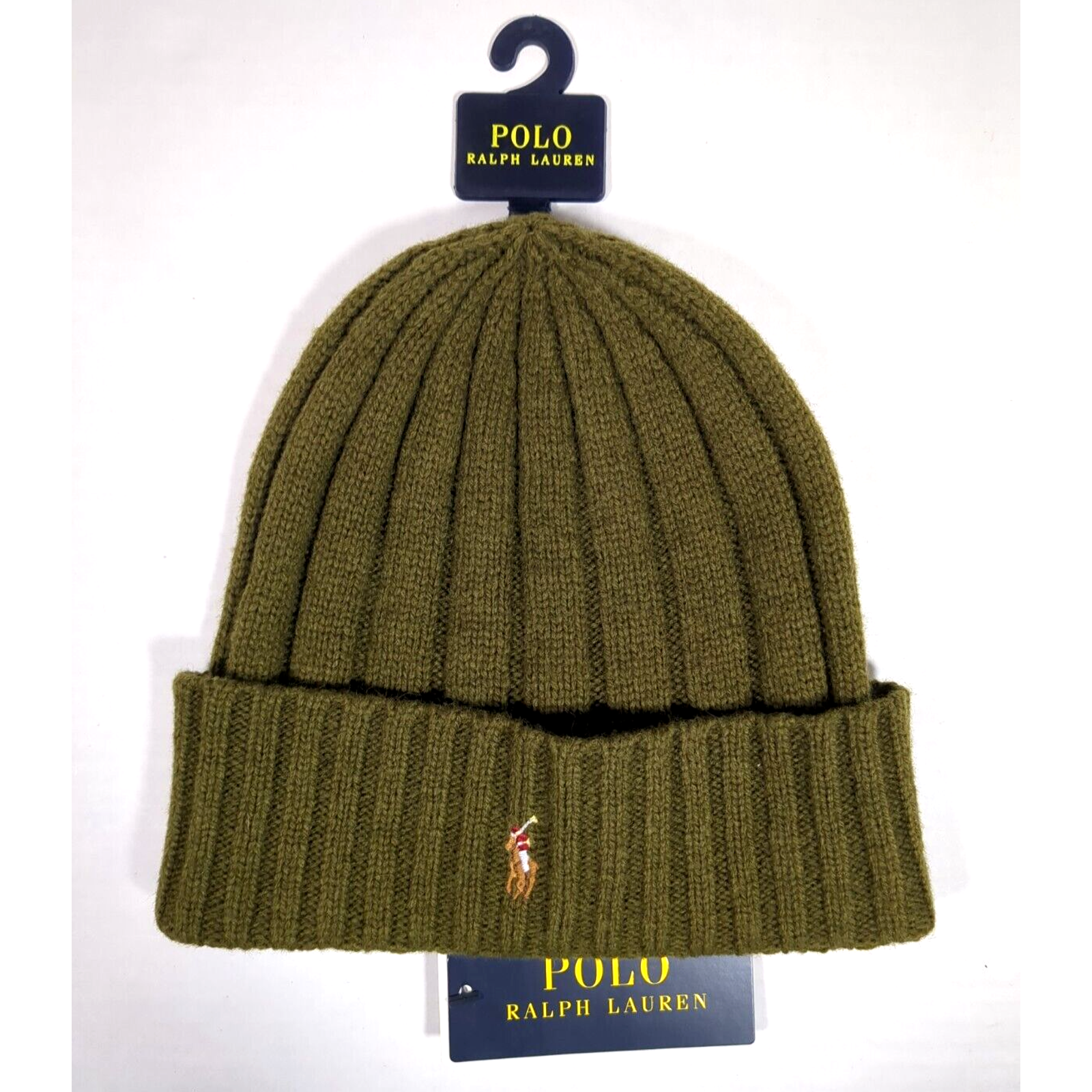 Polo Ralph Lauren berretto con polsini misto lana neve inverno verde multi pony