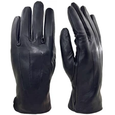 ZLUXURQ Mens Black Soft Lambskin Leather Winter Driving Gloves Cashmere Lined...