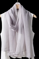 100% Silk Scarf Women neckerchief Shawl Wrap solid color thin light gray MY115-7