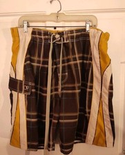 OP Men's Brown Plaid Swim Trunks Sz XL