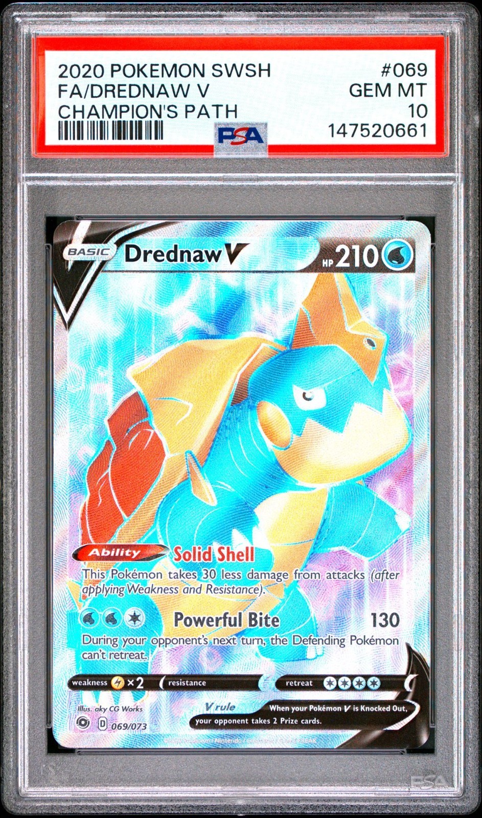 2020 Pokemon SWSH #069 FA/Drednaw V Champion's Path PSA 10 270