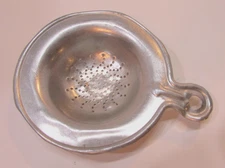 Old 1930's 3.75" dia Round Antique Aluminum Teacup Top Tea Strainer w Handle