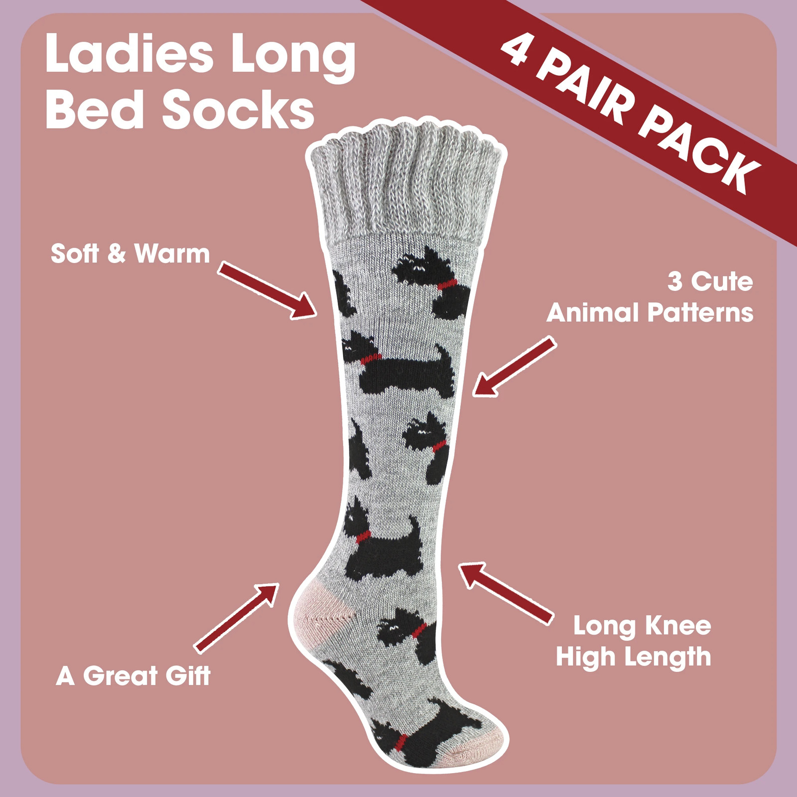 Sock Snob - 4 paia di calze da letto lunghe morbide da salotto per donna foto 2