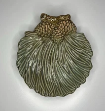 Pine Cones and Needles Ceramic Serving Dish, Tidbit Tray 8.5"x 9.5"