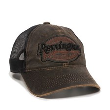Remington Dark Brown Logo Trucker Hat Low Profile Weathered Cotton Cap