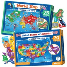 World Map Puzzle US Map Puzzle - Childrens Jigsaw Geography Puzzles for Kids...