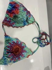 Luli fama triangle bikini top size small with rhinestones