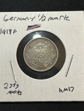 Germany 1/2 Mark 1918F Old Silver Coin Better Shape