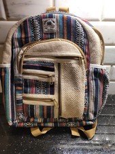 Pure Hemp Backpack Made In Nepal Boho Hippie Multicolor Woven Laptop Bag Small